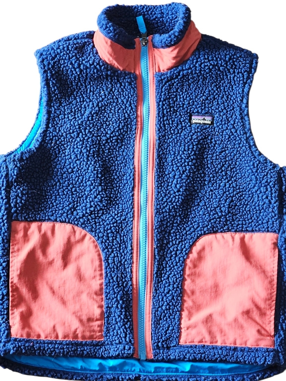 Unisex Kids' Retro-X® Vest Patagonia Navy Blue Sherpa Vest with Coral Trim-FIRM